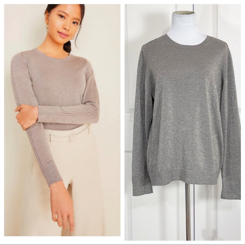 NWT Ann Taylor Shimmer Pointelle Sweater Color: Grey Style# 521014
